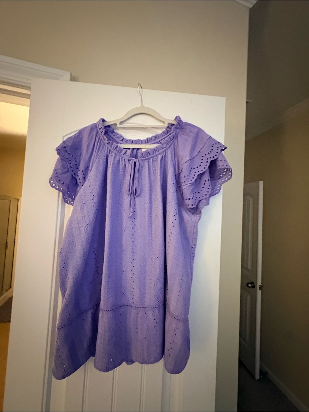 Knox Rose Lavender Eyelet Ruffle Sleeve Peasant Top